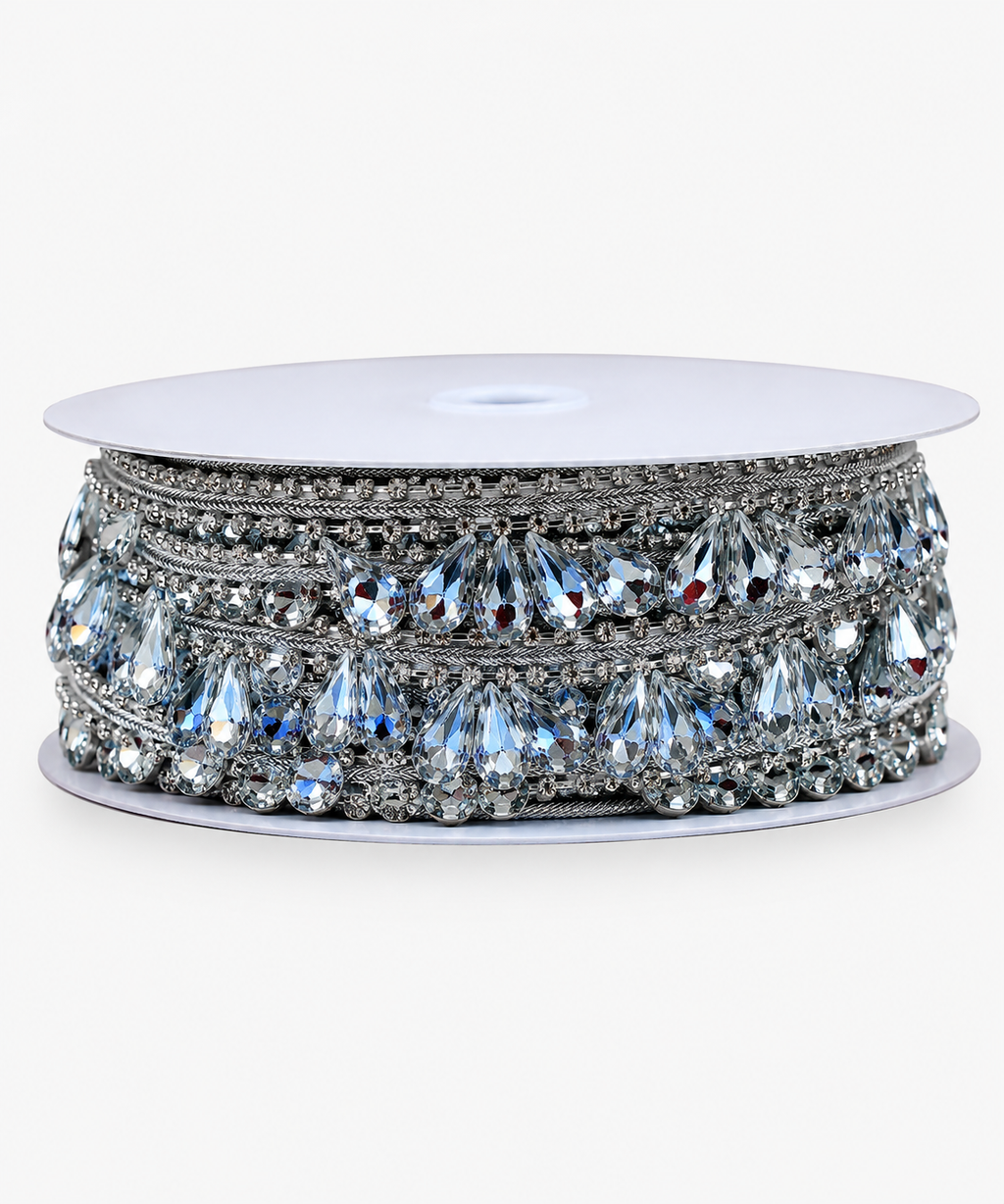Silver Self Adhesive Rhinestone Flower Lace Trim 1.5cm Crystal Diamante Ribbon Strip DIY Craft Bridal